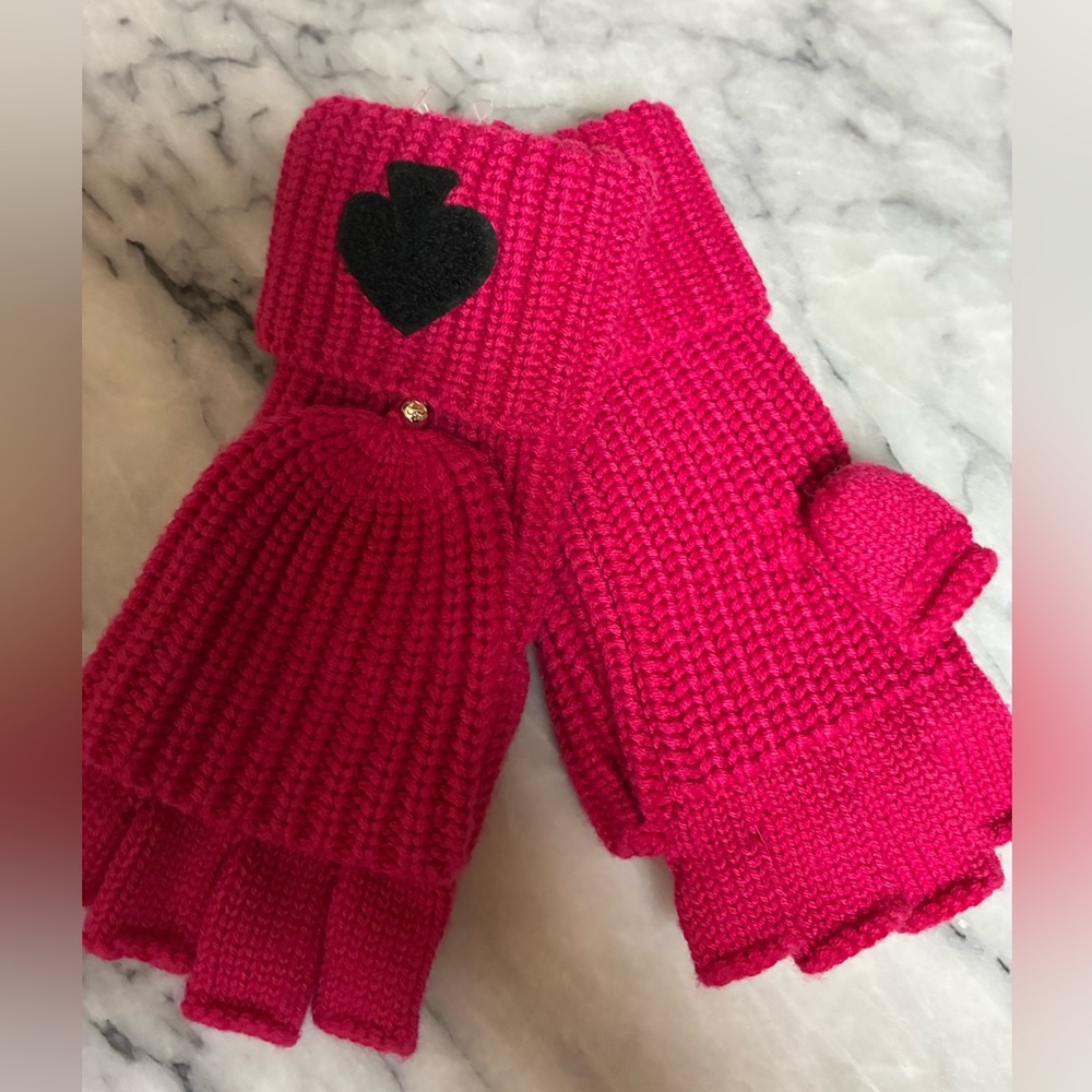 New kate spade Ladies Hot Pink Convertible Mittens with Black Spade Patch